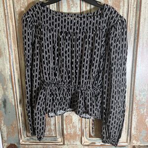 Treasure & Bond Women’s Blouse 3/4 Sleeve S Black And White Square Neck
